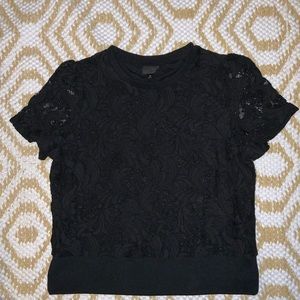 Lace Short Sleeve Blouse Black